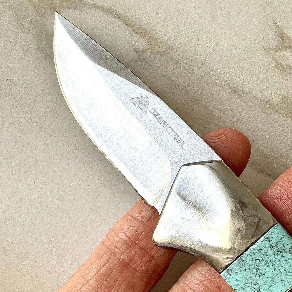 Native Amer Navajo Hunting Knife Number 8 Turquoise Francisco Drop Point Mosaic1